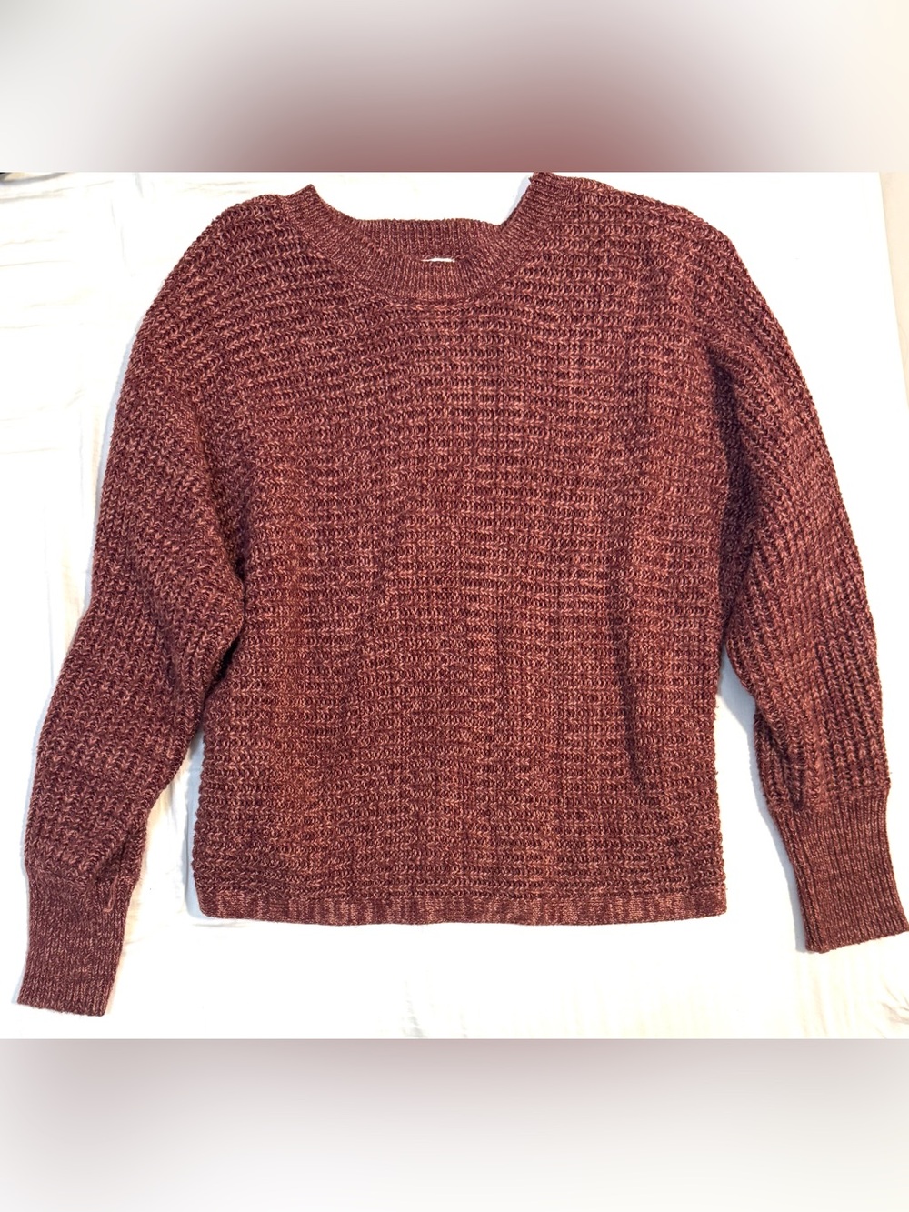 Pink Rose Chunky Ribbed Crewneck Sweater - Wine